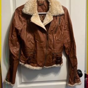 Faux leather coat, lightly used, camel colored